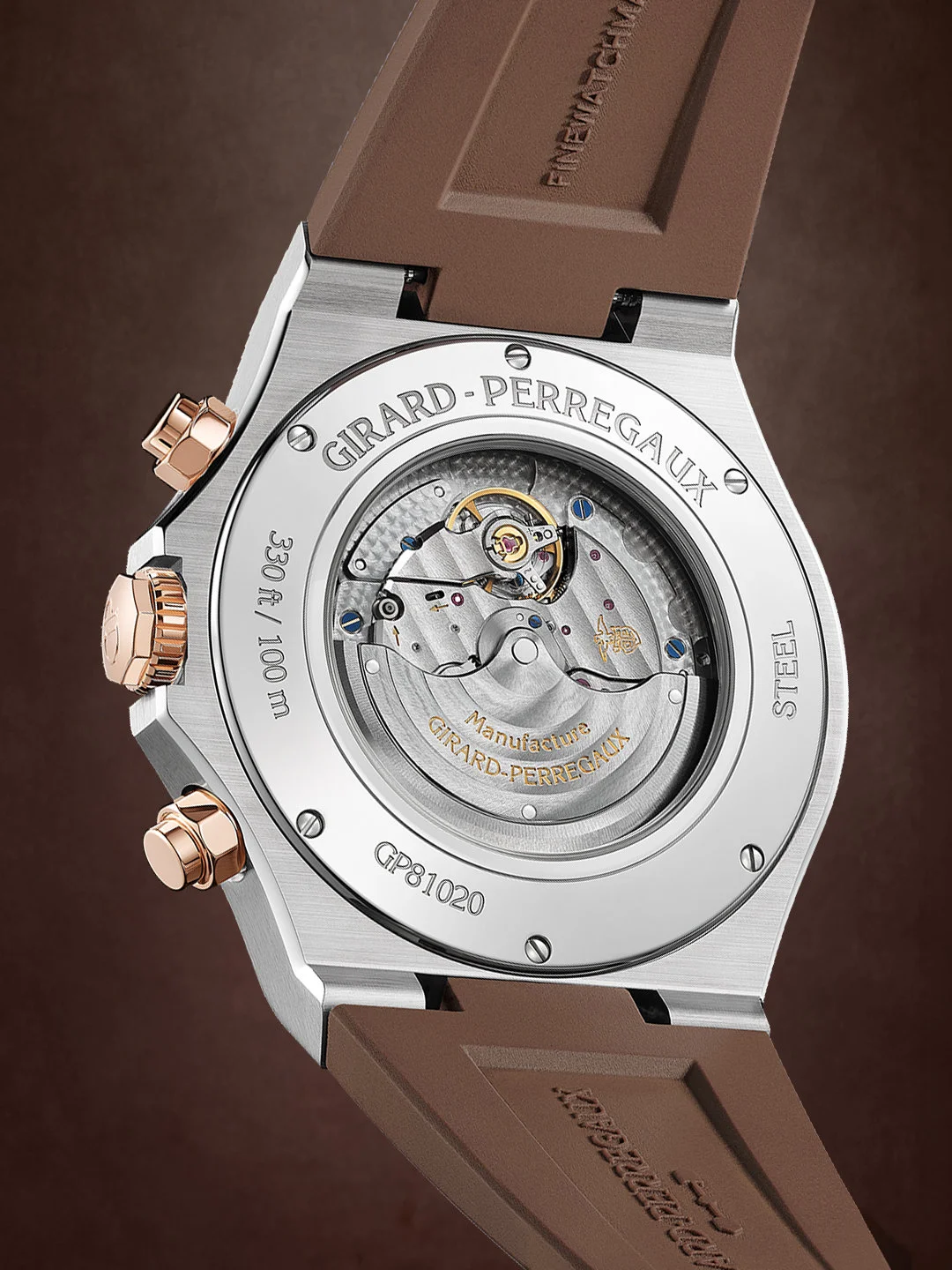 Saphirglasboden und Kaliber GP03300 der Laureato Chronograph